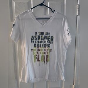 Womena GRUNT STYLE White V-Neck Graphic Tee with Multicolor Print